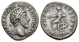 Marcus Aurelius. A.D. 161-180. AR denarius. (16mm, 3.3 g) Rome mint. Struck December 161-December 162. His laureate head right; IMP M AVREL ANTONINVS ...