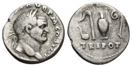 Vespasian, (A.D. 69-79), silver denarius, Rome mint, issued A.D.72-3, (16mm, 3.2 g), obv. laureate head of Vespasian to right, around IMP CAES VESP A ...