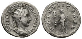Gordian III. A.D. 238-244. AR antoninianus (20mm, 5.8 g). Rome mint, struck A.D. 239. IMP CAES M ANT GORDIANVS AVG, radiate, draped, and cuirassed bus...