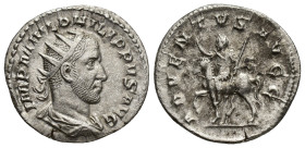 Philip I (244-249 AD), Antoninianus, Rome, 245 AD, (22mm, 3.4 g). Obv: IMP M IVL PHILIPPVS AVG Bust radiate, draped, cuirassed r. Rx: ADVENTVS AVGG Em...