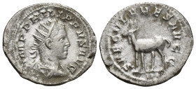 PHILIP II (247-249). Antoninianus. (21mm, 3.7 g) Rome. Obv: IMP PHILIPPVS AVG. Radiate, draped and cuirassed bust right. Rev: SAECVLARES AVGG / III. G...