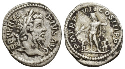 Septimius Severus AR Denarius. (19mm, 3 g) Rome, AD 209. SEVERVS PIVS AVG, laureate head right / P M TR P XVII COS III P P, Jupiter standing left, hol...