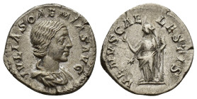 JULIA SOAEMIAS (Augusta, 218-222). Denarius. (18mm, 3.3 g) Rome. Obv: IVLIA SOAEMIAS AVG. Draped bust right. Rev: VENVS CAELESTIS. Venus standing left...