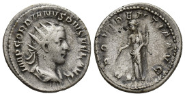 Gordian III AR Antoninianus. (21mm, 4.6 g) Antioch, AD 238-239. IMP GORDIANVS PIVS FEL AVG, radiate, draped and cuirassed bust right / PROVIDENTIA AVG...