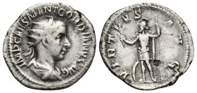 Gordian III. AD 238-244. Rome Antoninian AR (22mm, 3.8 g). IMP GORDIANVS PIVS FEL AVG, Radiate, draped, and cuirassed bust right / VIRTVS AVG, Virtus ...