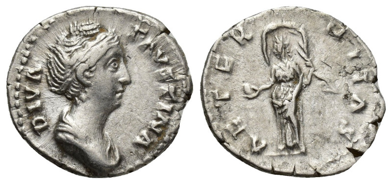 Diva Faustina I. Died A.D. 140/1. AR denarius (19mm, 3 g). Rome mint, Struck und...