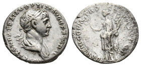 Trajan (AD 98-117). AR denarius (18mm, 3.2 g). Rome, AD 114-117. IMP CAES NER TRAIAN OPTIM AVG GERM DAC, laureate, draped bust of Trajan right / PARTH...