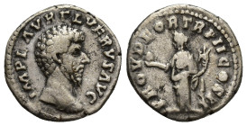 LUCIUS VERUS (A.D. 161-169) Denarius, Ag, (17mm, 2.9 g) A.D. 161, Rome mint Rome mint Av: IMP L AVREL VERVS AVG, bare head of Verus right. Rv: PROVID ...