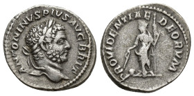 Caracalla AR Denarius. (17.9mm, 3.3 g) Rome, AD 210-213. ANTONINVS PIVS AVG BRIT, laureate head right / PROVIDENTIAE DEORVM, Providentia standing left...