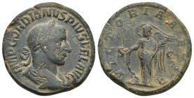 Gordianus III Pius AE Sestertius, Victory reverse Gordian III Pius (238-244 AD). AE Sestertius (30mm, 20.1 g), Rome, 243-244. Obv. IMP GORDIANVS PIVS ...