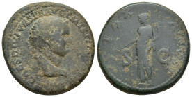 Vespasian - Pax Sestertius 71 AD. Rome mint. (34mm, 25.9 g) Obv: IMP CAES VESPAS AVG PM TR P PP COS III legend with laureate head right. Rev: PAX AVGV...