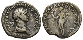 Trajan (AD 98-117). AR denarius (19mm, 3.3 g). Rome, AD 116. IMP CAES NER TRAIAN OPTIM AVG GERM DAC, laureate and draped bust of Trajan right / P M TR...