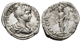 Geta. As Caesar, A.D. 198-209. AR denarius. (17mm, 3.2 g) Rome mint. Struck A.D. 198-200. His youthful bareheaded and draped bust right; L SEPTIMIVS G...