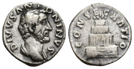 Divus Antoninus Pius AD 161. Rome, struck under Marcus Aurelius in 161.. Denarius AR (17mm, 3.2 g). DIVVS ANTONINVS, bare head of Antoninus Pius to ri...