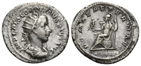 Gordian III AR Antoninianus. (21mm, 4.2 g) Rome, AD 240. IMP CAES GORDIANVS PIVS AVG, radiate, draped, and cuirassed bust right / ROMAE AETERNAE, Roma...