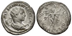 Elagabalus AR Antoninianus, Mars reverse Elagabalus (218-222 AD). AR Antoninianus (23mm, 5.1 g), Rome, AD 218. Obv. IMP CAES ANTONINVS AVG, Radiate, d...
