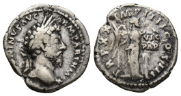 Marcus Aurelius. A.D. 161-180. AR denarius (18mm, 3.1 g). Rome mint, struck A.D. 166. M ANTONINVS AVG ARM PARTH MAX, laureate head right / TR P XX IMP...