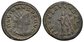 Gallienus Silvered Æ Antoninianus.(21mm, 3.5 g) Antioch, AD 263-264. GALLIENVS AVG, radiate and cuirassed bust right / VIRTVS AVGVSTI, Hercules standi...