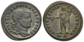 Galerius. Follis. 295-296 AD. Cyzicus. (27mm, 8.7 g). Anv.: GAL VAL MAXIMIANVS NOB CAES, laureate head to right. Rev.: GENIO AVGG ET CAESARVM NN, Geni...