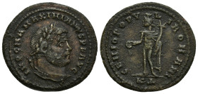 Maximianus Herculius AD 286-305. Cyzicus Follis Æ (28mm, 11.8 g). IMP C MA MAXIMIANVS PF AVG, laureate head right / GENIO POPV-LI ROMANI, Genius stand...