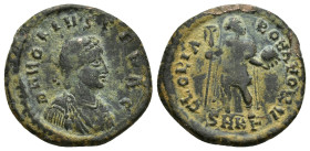 Honorius. A.D. 393-423. Æ (22mm, 5.1 g). Cyzicus mint, A.D. 392-395. DN HONORIVS PF AVG , pearl-diademed, draped, and cuirassed bust right / GLORIA RO...