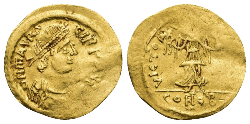 MAURICE TIBERIUS. 582-602 AD. AV Semissis (18.2mm, 2.3 g). Constantinople mint. ...
