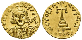 Tiberius III (698-705), Solidus, Constantinople, (18mm, 4.3 g), D TIBERIVS PE AV, bust facing, with short beard, wearing crown and chlamys, holding sp...