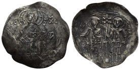 The Empire of Nicaea Aspron Trachy (28mm, 2.9 g), Magnesia, year , 1254/5. Christ, nimbate, standing facing, holding Gospels in left hand; to right, ....