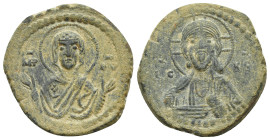Anonymous (attributed to Romanus IV). Ca. 1068-1071. Æ follis (26mm, 8.4 g). Constantinople. Facing bust of the Virgin Mary, orans / Facing bust of Ch...