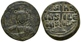 Romanus III Argyrus. 1028-1034. Æ follis (anonymous). (29mm 14.4 g) Bust of Christ / Legend, cross on three steps ("Jesus Christos, Basile Basile") (J...