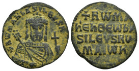Romanus I Æ Nummus. (24mm, 5.3 g) AD 920-944. +RѠmAn' bASILЄVS RѠm', facing bust of Romanus I, bearded, wearing crown with cross and jewelled chlamys,...