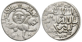 Seljuks of Rum, Ghiyath al-Din Kay Khusraw II AR Dirham. (21mm, 3.1 g) Konya mint, AH 639 = AD 1241. Lion advancing to right, two stars around; above ...