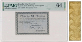 Danzig, 50 Pfennige 1914 - watermark 'spades' - PMG 64 - SCARCE 2-ga nota