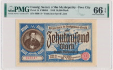 Danzig, 10.000 Mark 1923 - PMG 66 EPQ 2-ga nota