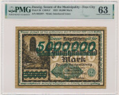 Danzig, 5 milion Mark 1923 - green overprint - PMG 63