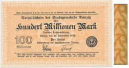 Danzig, 100 million Mark 1923 - watermark 'triangles' -