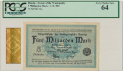 Danzig, 5 bilion Mark 1923 - watermark 'squares' - PCGS 64