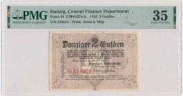 Danzig, 2 Gulden 1923 - October - PMG 35 - AK initials