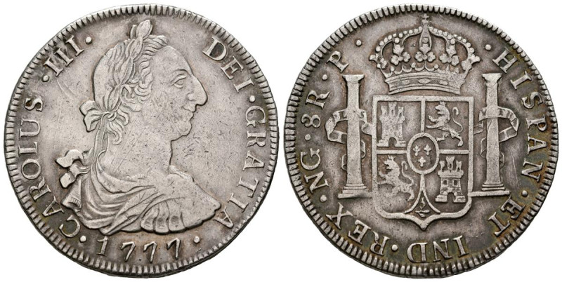 CARLOS III (1759-1788). 8 Reales. (Ar. 26,82g/40mm). 1777. Guatemala P. (Cal-201...