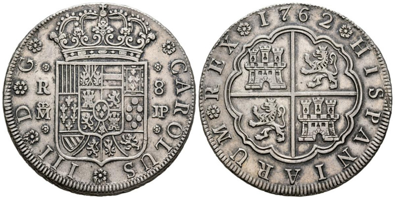 CARLOS III (1759-1788). 8 Reales. (Ar. 27,08g/39mm). 1762. Madrid JP. (Cal-2019-...