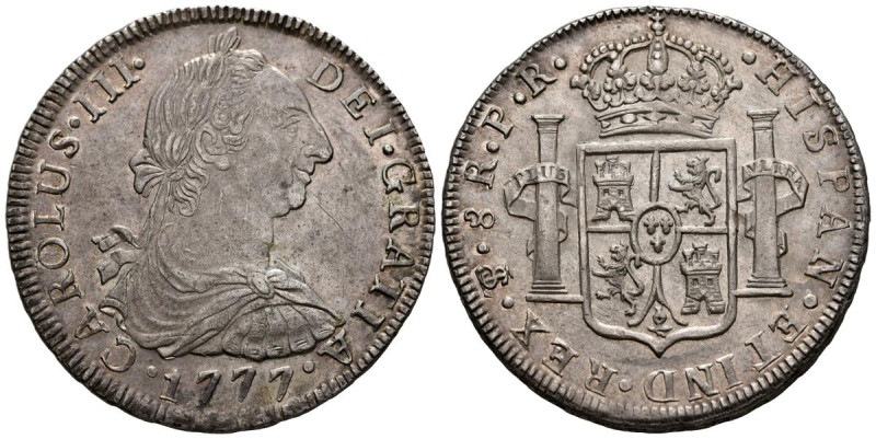 CARLOS III (1759-1788). 8 Reales (Ar. 26,94g/40mm). 1777. Potosí PR. (Cal-2019-1...