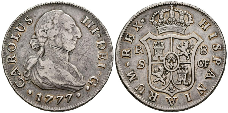 CARLOS III (1759-1788). 8 Reales. (Ar. 26,76g/41mm). 1777. Sevilla CF. (Cal-2019...