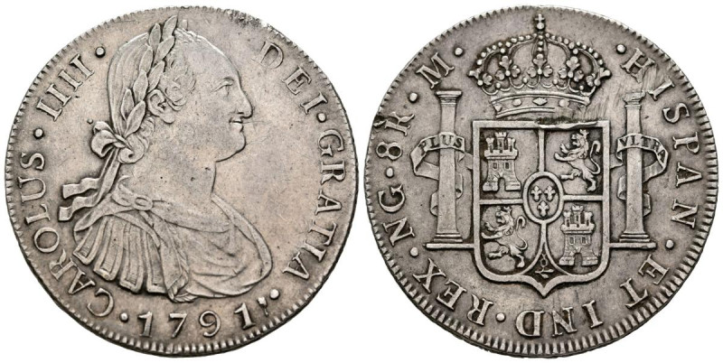 CARLOS IV (1788-1808). 8 Reales. (Ar. 26,85g/40mm). 1791. Guatemala M. (Cal-2019...