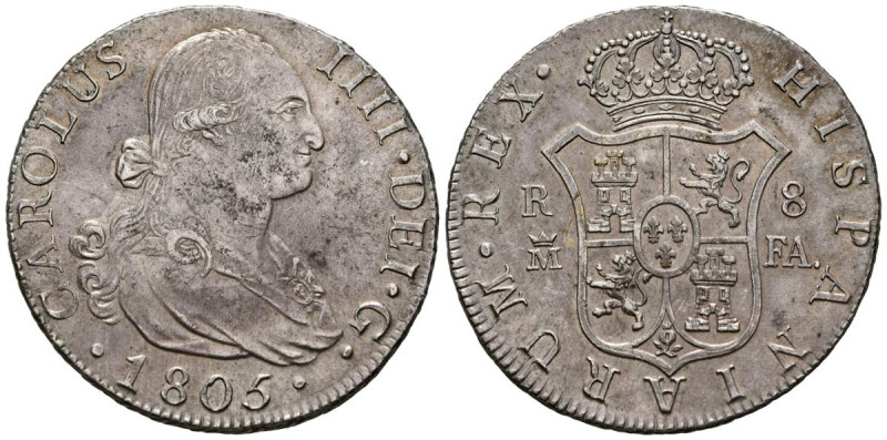 CARLOS IV (1788-1808). 8 Reales. (Ar. 26,68g/39mm). 1805. Madrid FA. (Cal-2019-9...