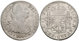 CARLOS IV (1788-1808). 8 Reales. (Ar. 26,93g/40mm). 1800. México FM. (Cal-2019-965). MBC+/EBC-. Restos de brillo original. Bonito ejemplar, escaso así...