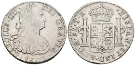 CARLOS IV (1788-1808). 8 Reales. (Ar. 26,81g/40mm). 1807. México TH. (Cal-2019-986). MBC-/MBC.
