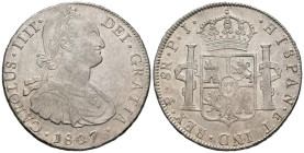 CARLOS IV (1788-1808). 8 Reales. (Ar. 26,93g/39mm). 1807. Potosí PJ. (Cal-2019-1013). EBC-. Restos de brillo original.