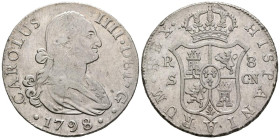 CARLOS IV (1788-1808). 8 Reales. (Ar. 26,77g/39mm). 1798. Sevilla CN. (Cal-2019-1060). MBC.