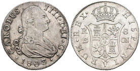CARLOS IV (1788-1808). 8 Reales. (Ar. 26,82g/40mm). 1803. Sevilla CN. (Cal-2019-1065). EBC-. Bonito ejemplar, escaso así.