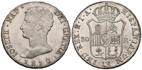 JOSE NAPOLEON (1808-1813). 20 Reales. (Ar. 27,12g/39mm). 1810. Madrid IA. (Cal-2019-38). Aguila grande. Encapsulado por MS63. Espectacular ejemplar, r...